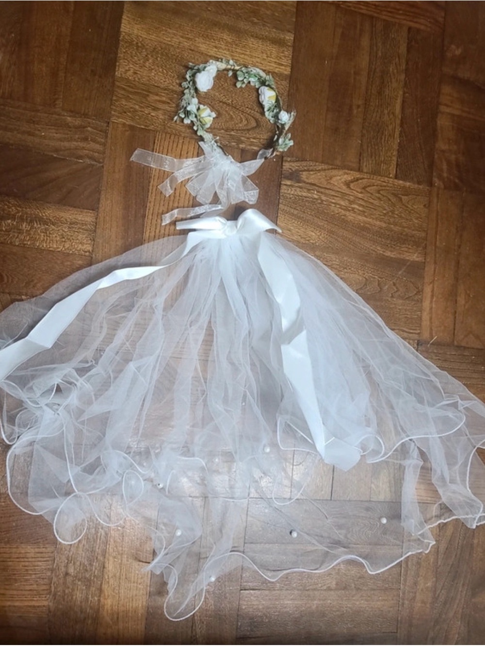 White Flower with Floral Headband veil